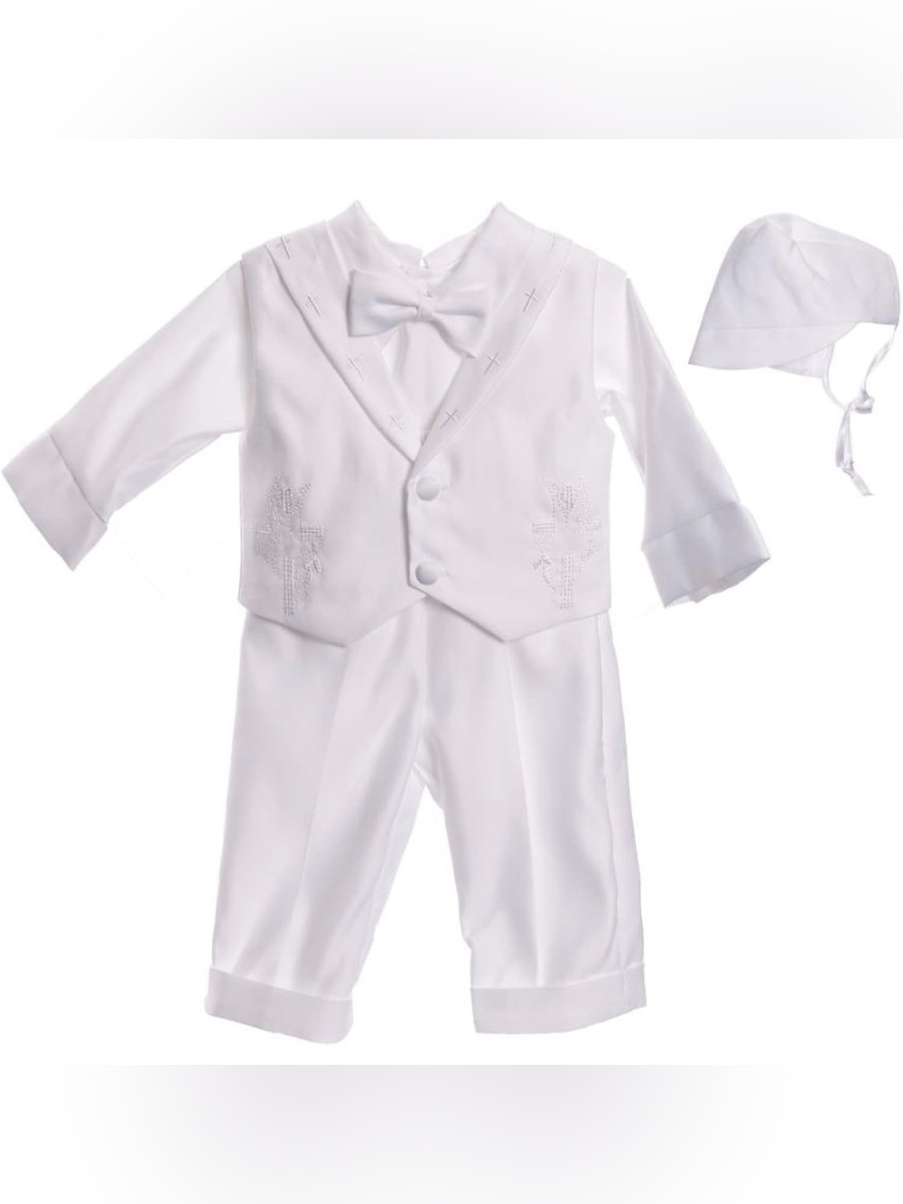 A&J DESIGN White 4 piece Baby Boy Baptism Christening Outfit Embroidered 1-1/2Y